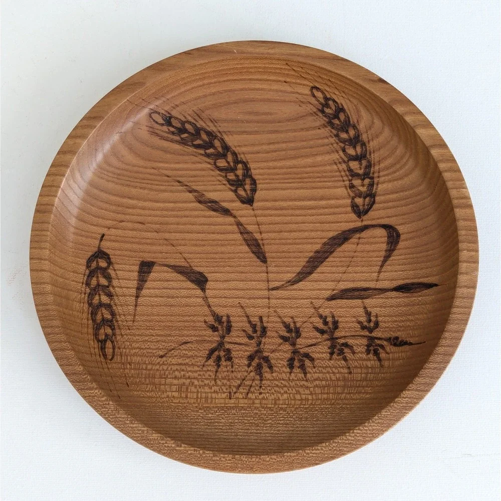 Vtg West Germany Bread Plate Wood Burned Wheat Design Wall Hanging 9